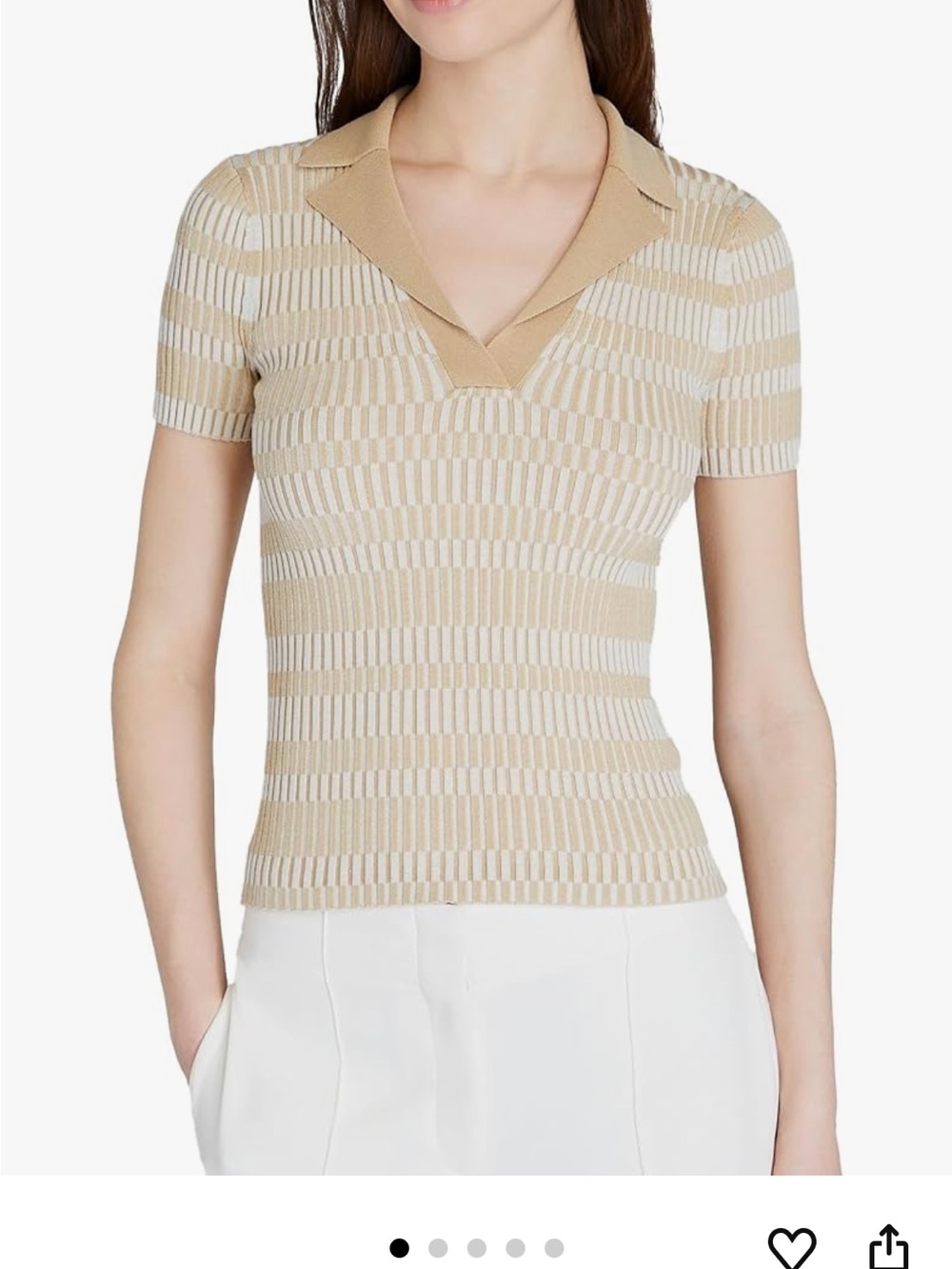 Club Monaco Beige and Cream Short-Sleeve Knit Polo Top